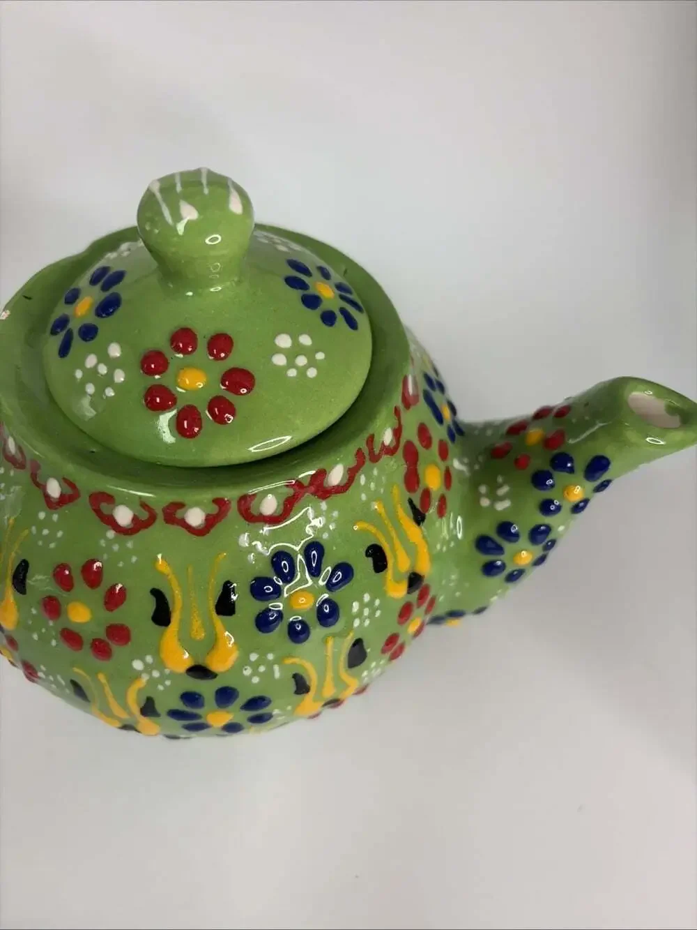 Handmade Ceramic Teapot Green Food Safe 5”x5”. Food Safe